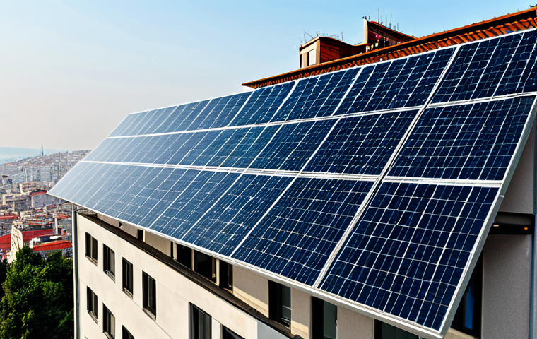 **
"A modern building with integrated solar panels (BIPV) seamlessly blending into the facade, fully clothed engineers inspecting the installation, Istanbul cityscape in the background, safe for work, appropriate content, perfect anatomy, natural proportions, professional architectural photography, high resolution, modest."
**